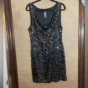 Black Sequined Sleeveless Cowl neck Mini Dress stunning and comfortable